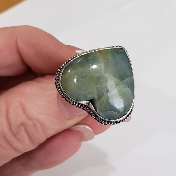 Beautiful Heart Shaped Aquamarine Gemstone 925 Vintage Goth Ring - Picture 7 of 12